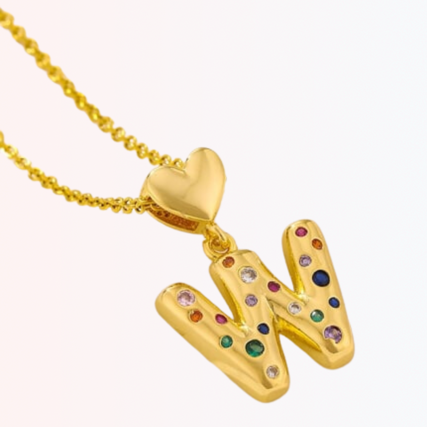 Collar con Charm de Letra con Colores en Stainless Steel Dorado 18K