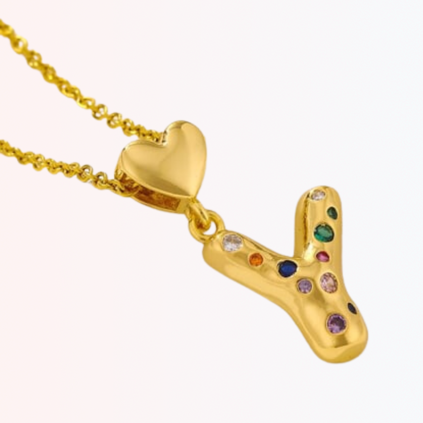 Collar con Charm de Letra con Colores en Stainless Steel Dorado 18K