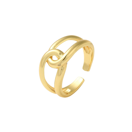 Sortija Cuff Abierta de Brass con Diseño de Nudo, Bañada en Oro 18K