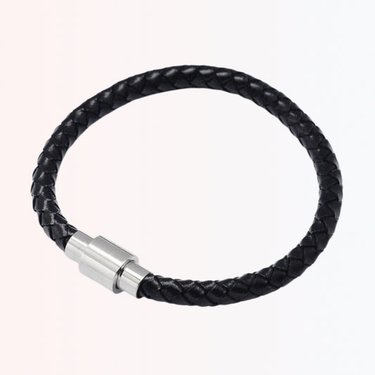 Pulsera de Cuero Trenzado con Cierre Magnético de Stainless Steel