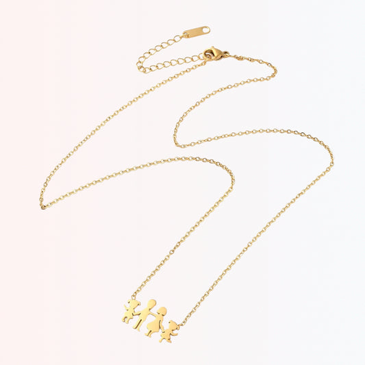 Collar de Stainless Steel Bañado en Oro con Charm de Familia