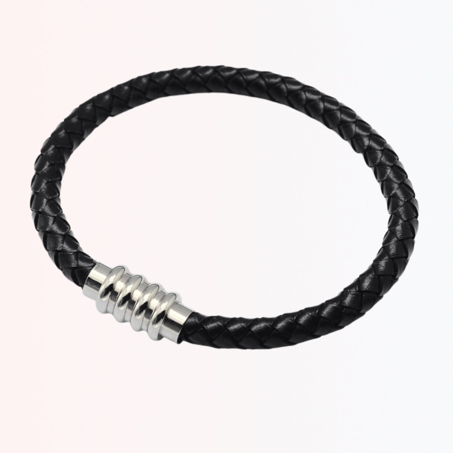 Pulsera de Cuero Trenzado con Cierre Magnético de Stainless Steel