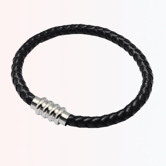 Pulsera de Cuero Trenzado con Cierre Magnético de Stainless Steel