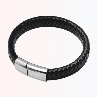Pulsera de Cuero Trenzado con Cierre Magnético de Stainless Steel