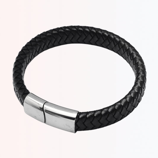 Pulsera de Cuero Trenzado con Cierre Magnético de Stainless Steel