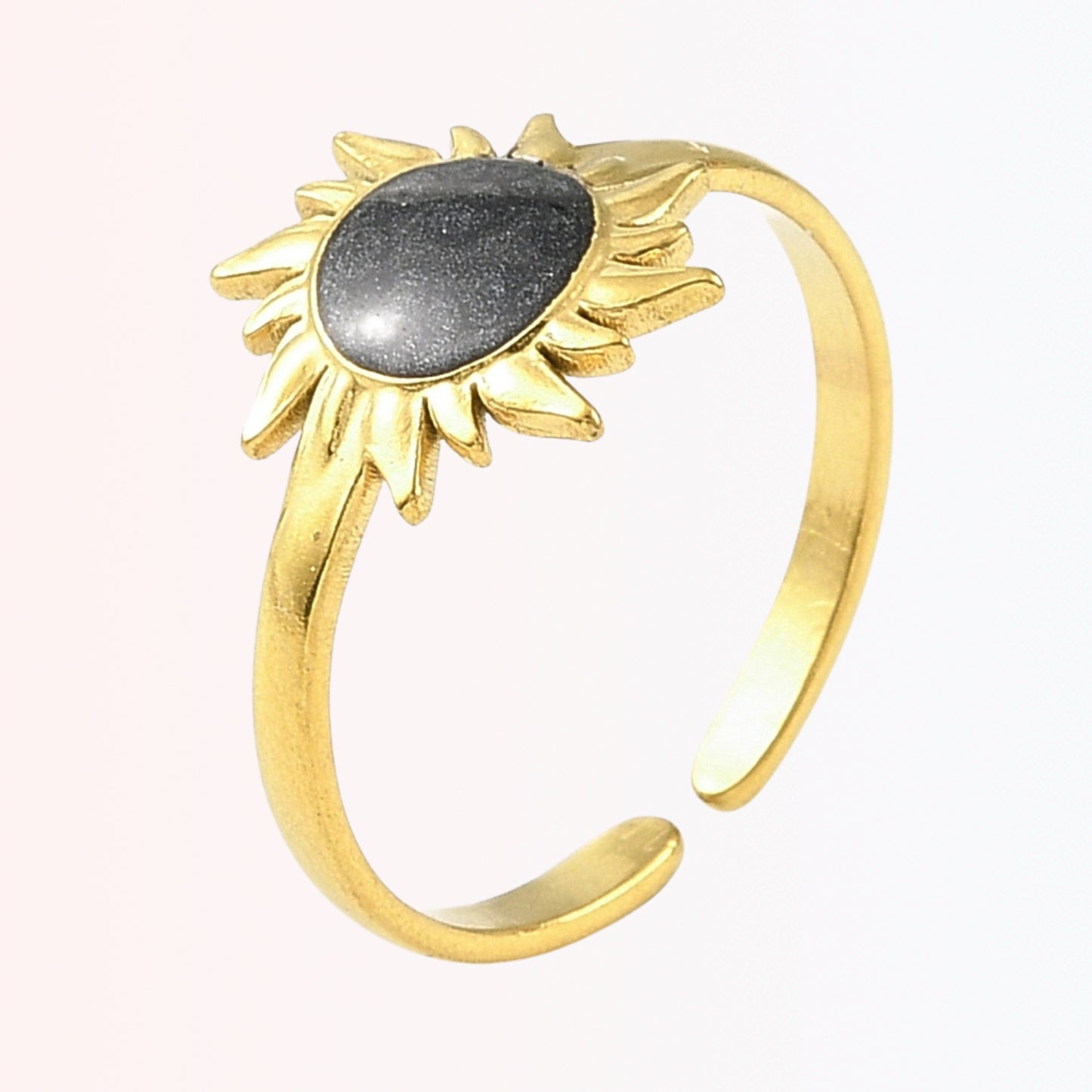 Set Leo: Collar y Sortija Cuff Ajustable con Sol Negro en 18K