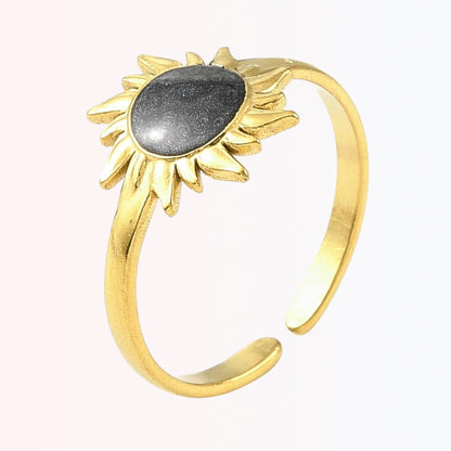Set Leo: Collar y Sortija Cuff Ajustable con Sol Negro en 18K