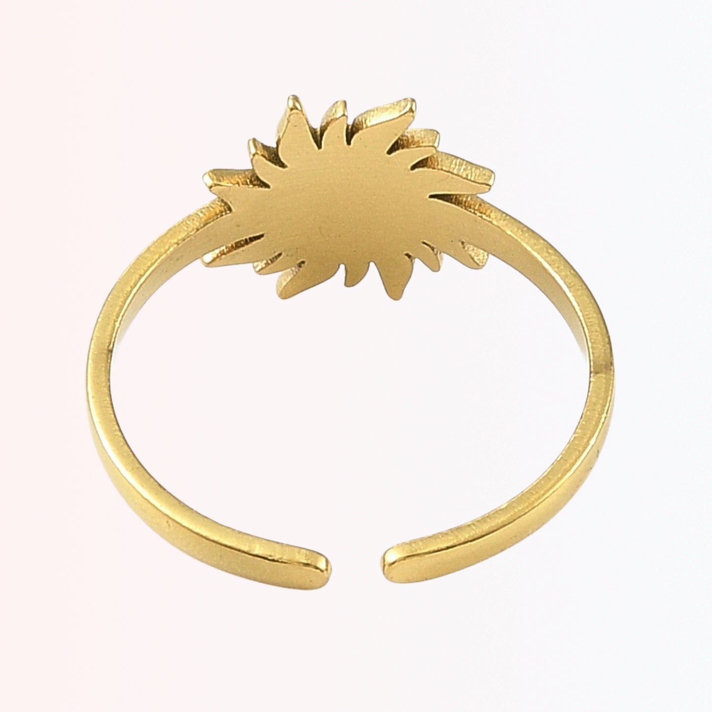 Sortija Cuff Ajustable con Sol Negro en Stainless Steel Dorado 18K