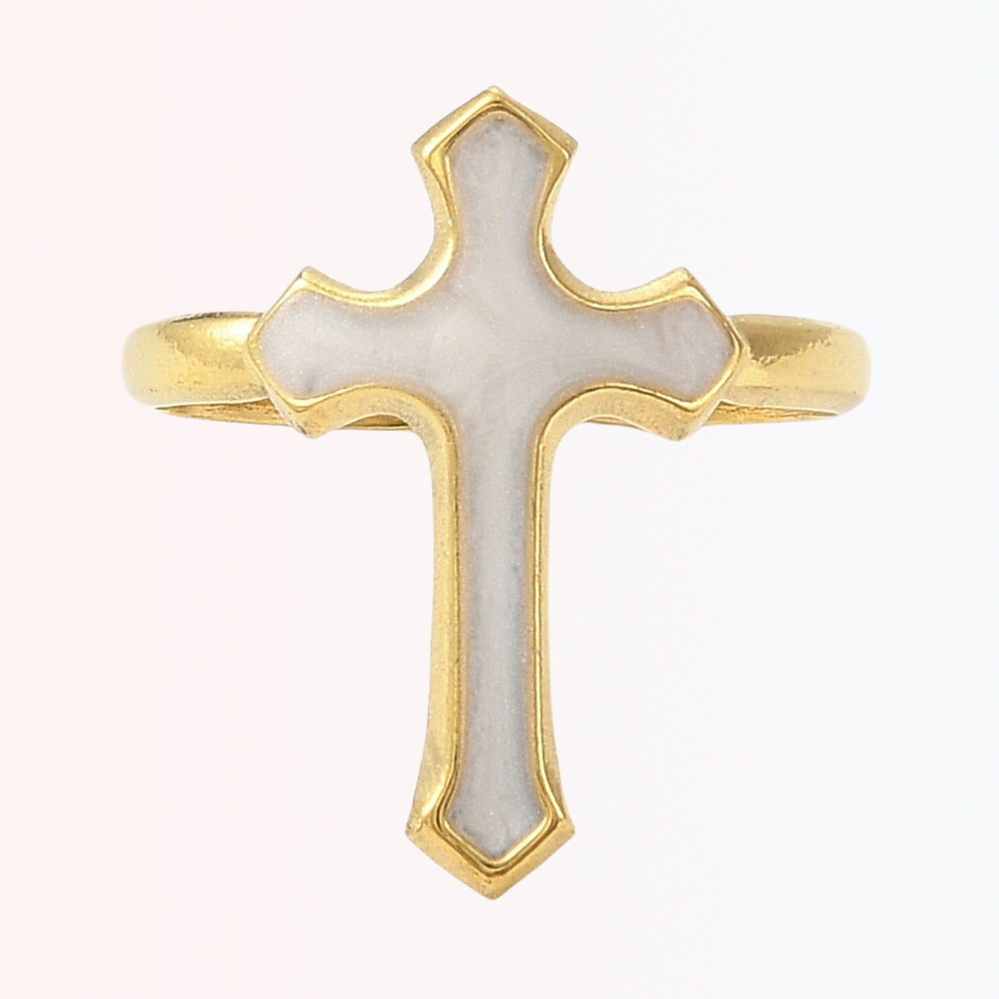 Sortija Cuff Ajustable con Cruz en Stainless Steel Dorado 18K
