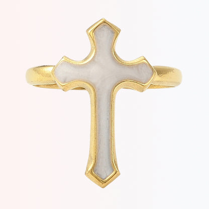 Sortija Cuff Ajustable con Cruz en Stainless Steel Dorado 18K