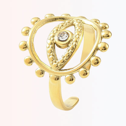 Sortija Cuff Ajustable con Ojo en Stainless Steel Dorado 18K