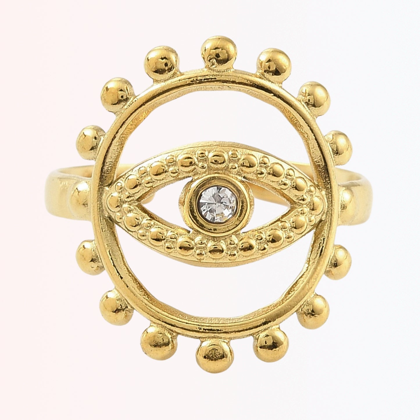 Sortija Cuff Ajustable con Ojo en Stainless Steel Dorado 18K