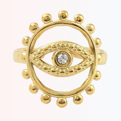 Sortija Cuff Ajustable con Ojo en Stainless Steel Dorado 18K
