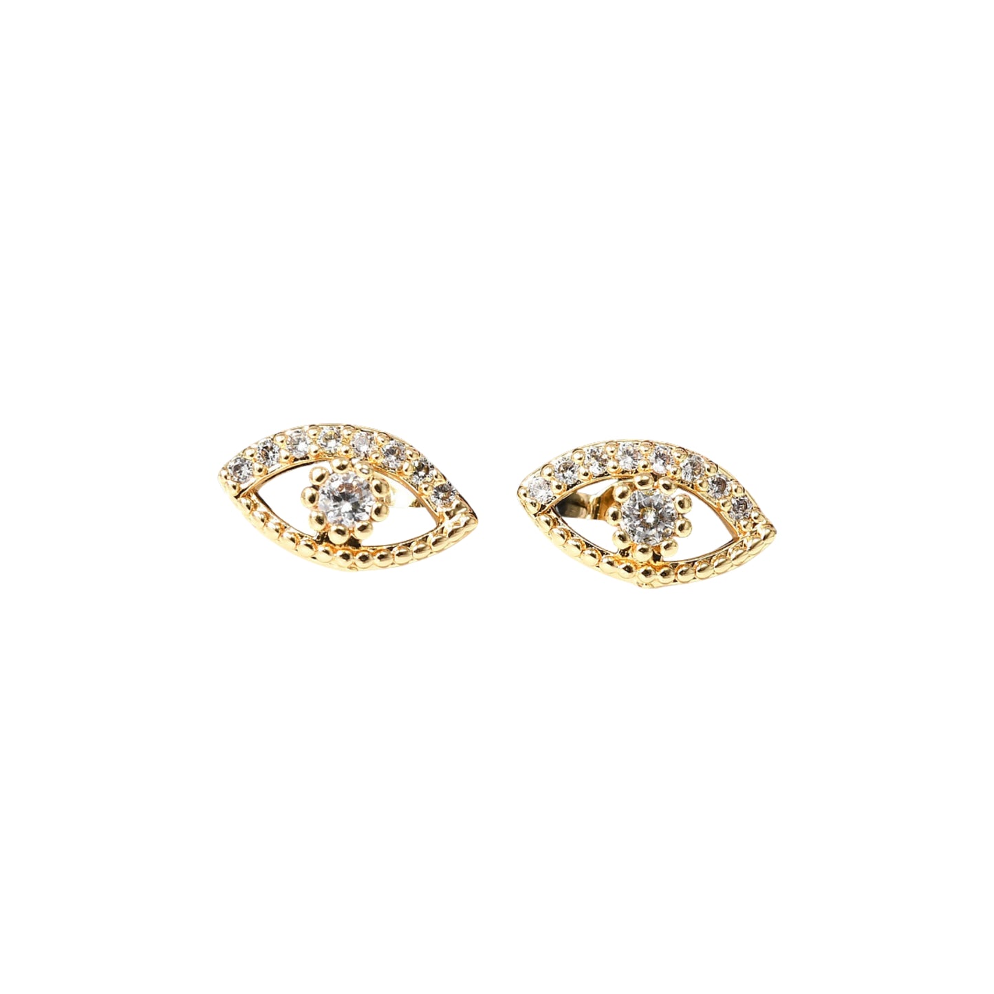 Pantallas Stud de Brass con Diseño de Ojo y Zirconia Cúbica, Bañadas en Oro 18K