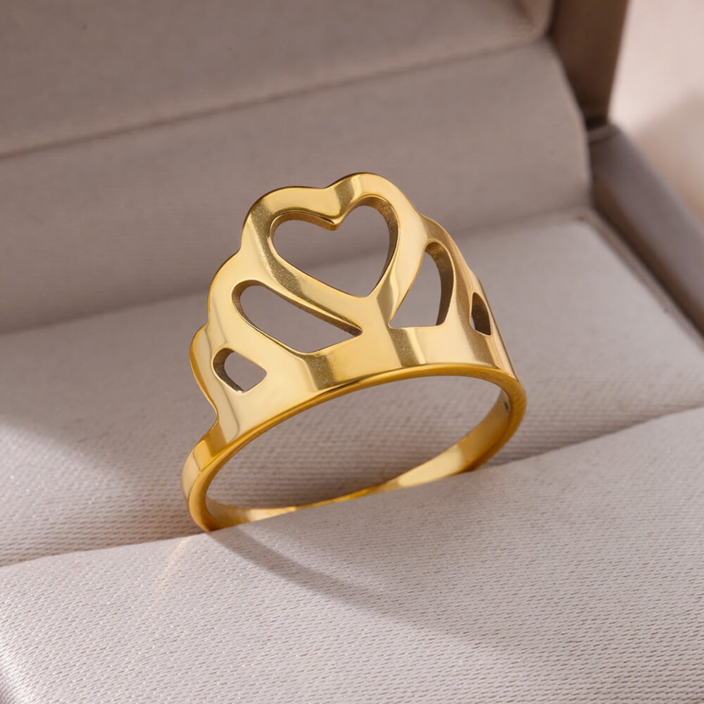 Sortija de Stainless Steel con Diseño de Corona con Corazón