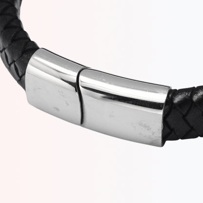 Pulsera de Cuero Trenzado con Cierre Magnético de Stainless Steel