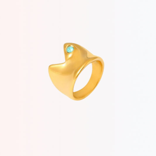 Sortija de Banda Geométrica con Zirconia Cúbica en Stainless Steel Dorado 18K