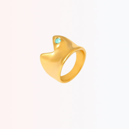 Sortija de Banda Geométrica con Zirconia Cúbica en Stainless Steel Dorado 18K