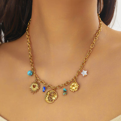 Collar con charms del Sol y la Luna, en Stainless Steel