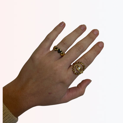 Sortija Cuff Ajustable con Ojo en Stainless Steel Dorado 18K