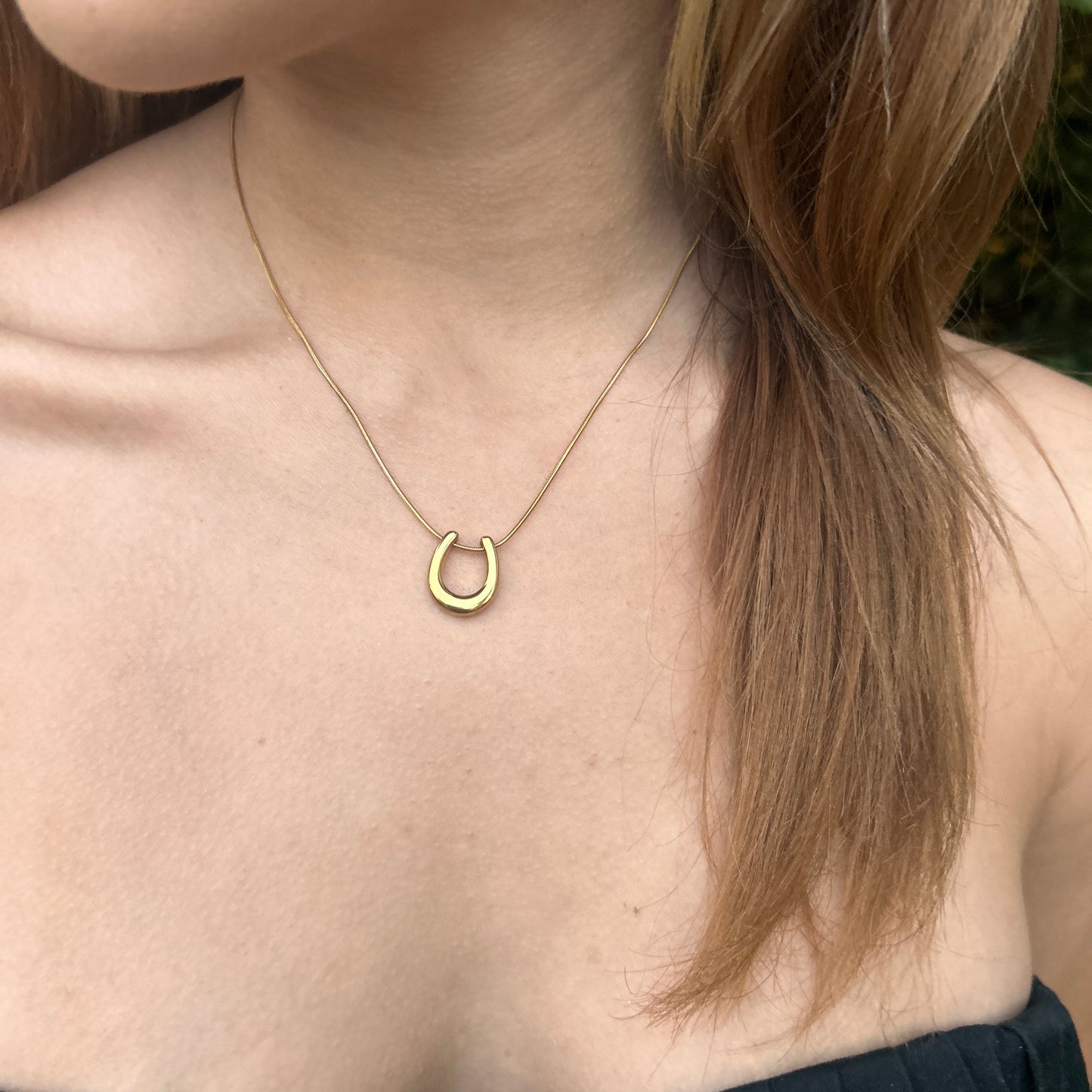 Collar con Charm de Herradura y Cadena Tipo Snake en Stainless Steel Dorado 18K