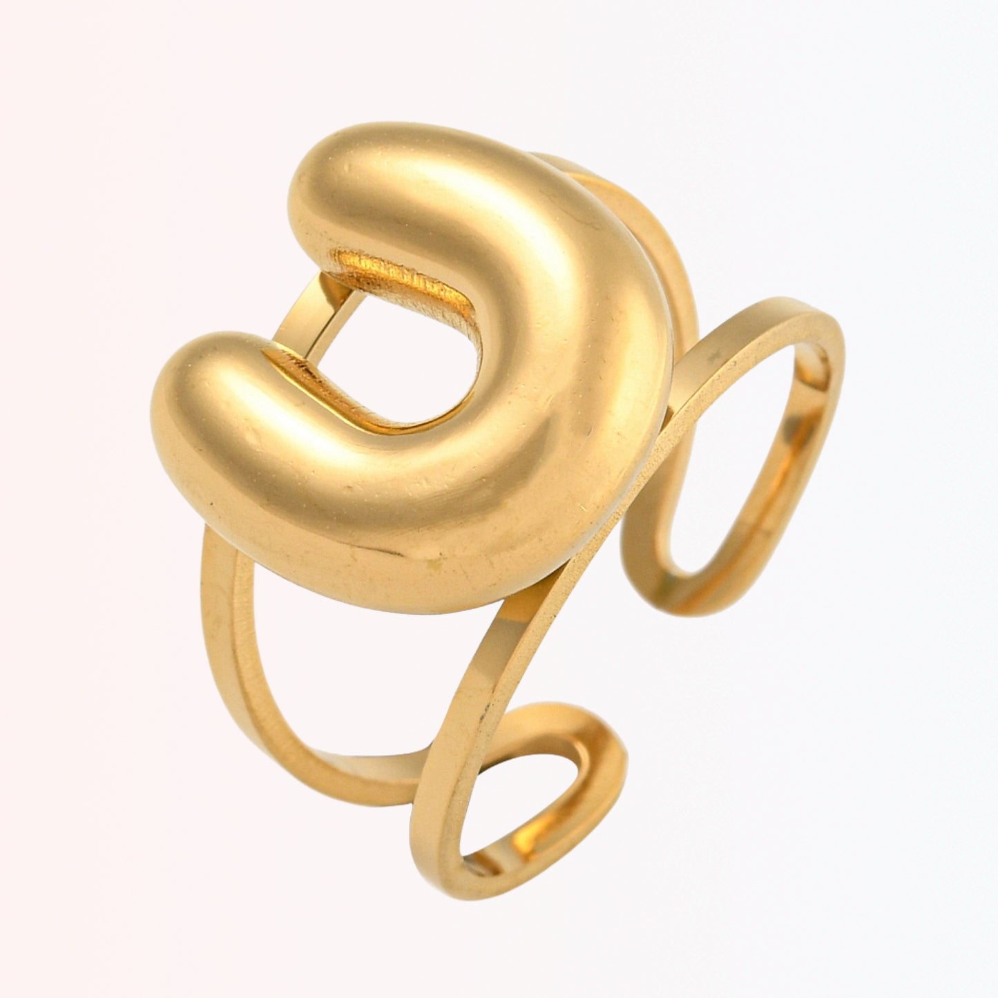 Sortija Ajustable con Iniciales A-Z en Stainless Steel Dorado 18K