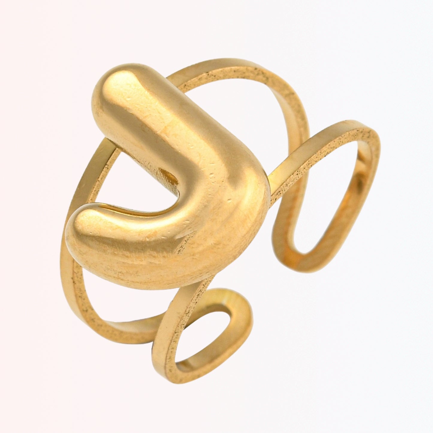 Sortija Ajustable con Iniciales A-Z en Stainless Steel Dorado 18K