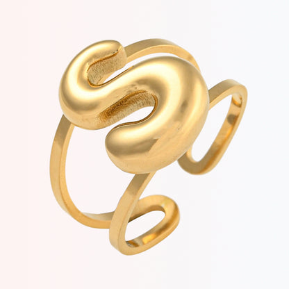 Sortija Ajustable con Iniciales A-Z en Stainless Steel Dorado 18K