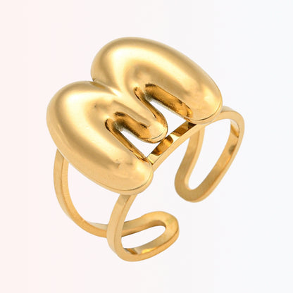 Sortija Ajustable con Iniciales A-Z en Stainless Steel Dorado 18K