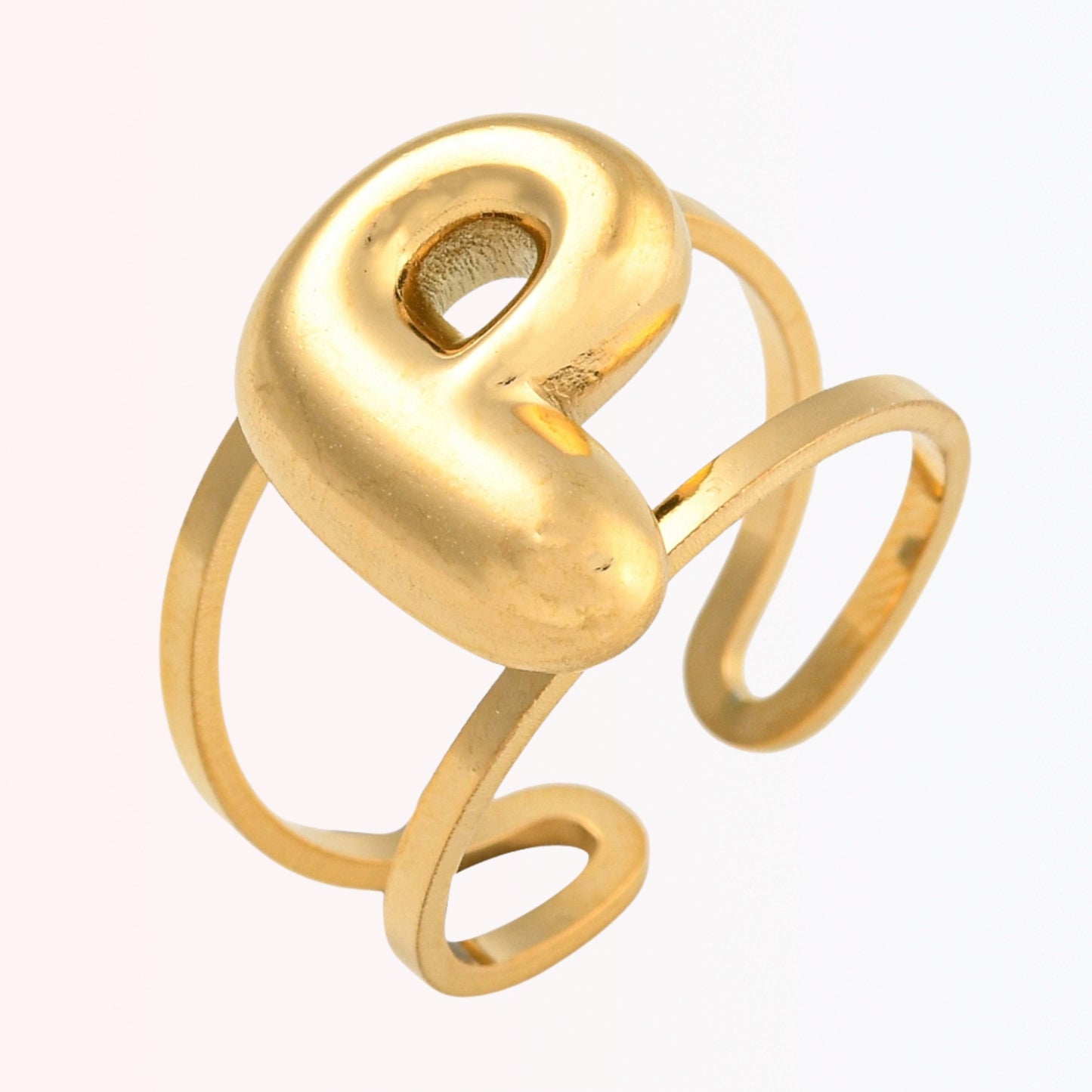 Sortija Ajustable con Iniciales A-Z en Stainless Steel Dorado 18K