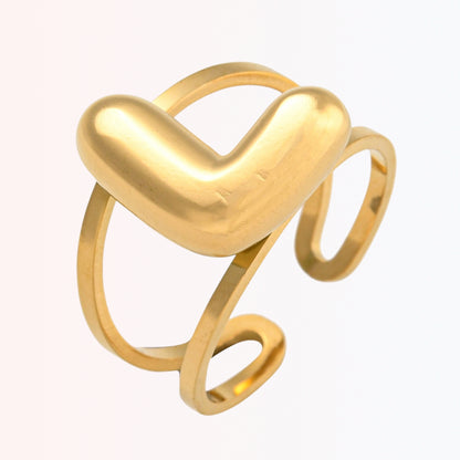 Sortija Ajustable con Iniciales A-Z en Stainless Steel Dorado 18K