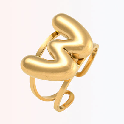 Sortija Ajustable con Iniciales A-Z en Stainless Steel Dorado 18K