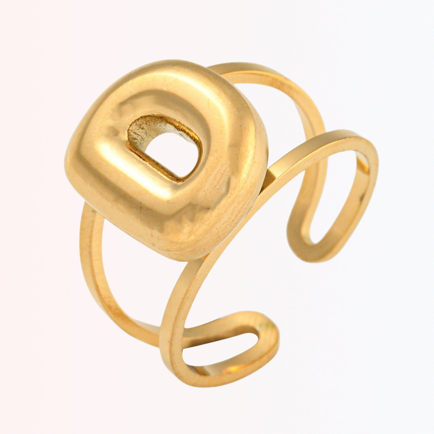Sortija Ajustable con Iniciales A-Z en Stainless Steel Dorado 18K