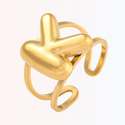 Sortija Ajustable con Iniciales A-Z en Stainless Steel Dorado 18K