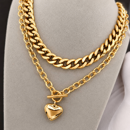 Cadena de corazón con baño de oro 18k, stainless steel, waterproof
