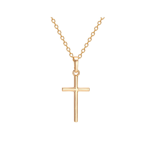 Collar de Brass con Charm de Cruz, Bañado en Oro 18K