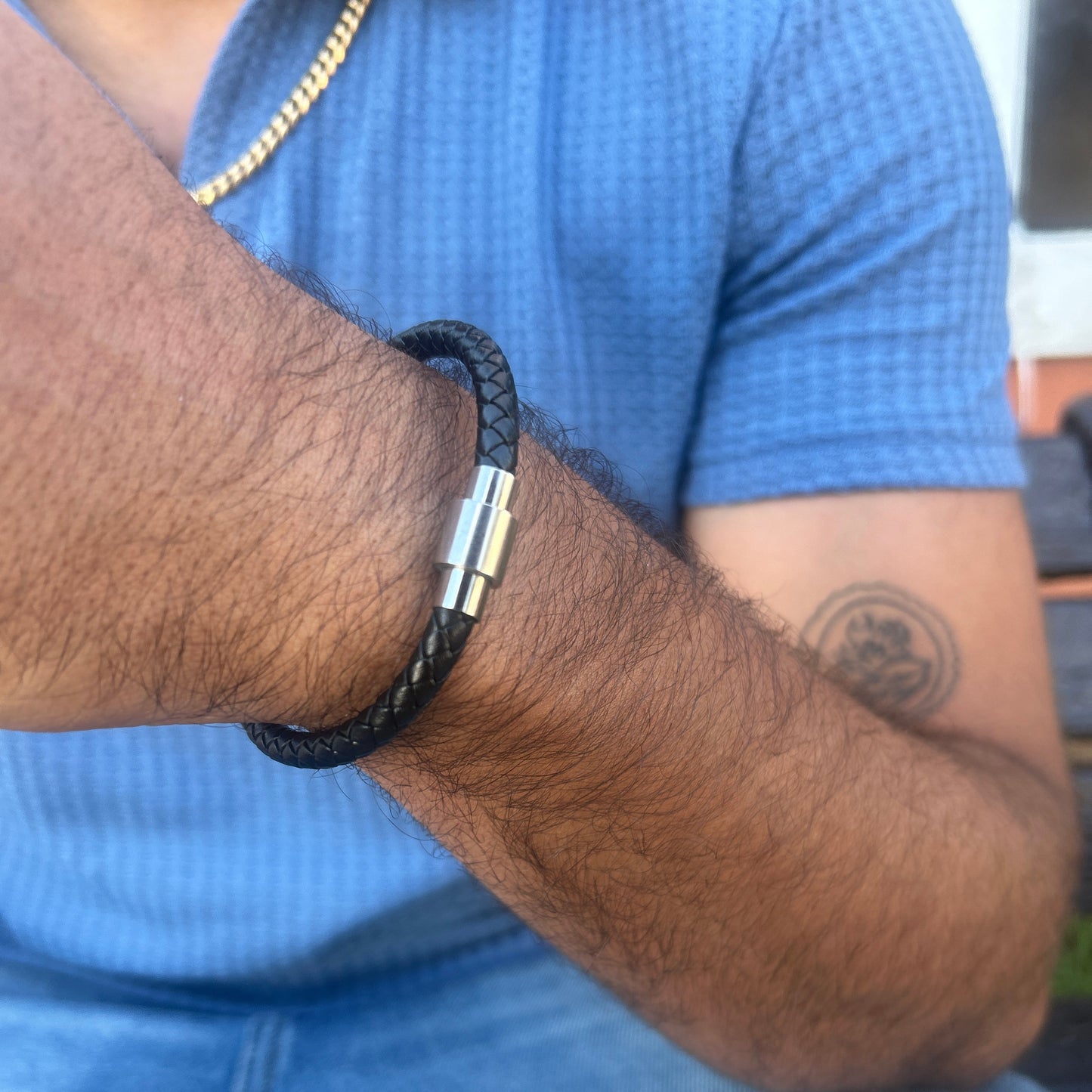 Pulsera de Cuero Trenzado con Cierre Magnético de Stainless Steel