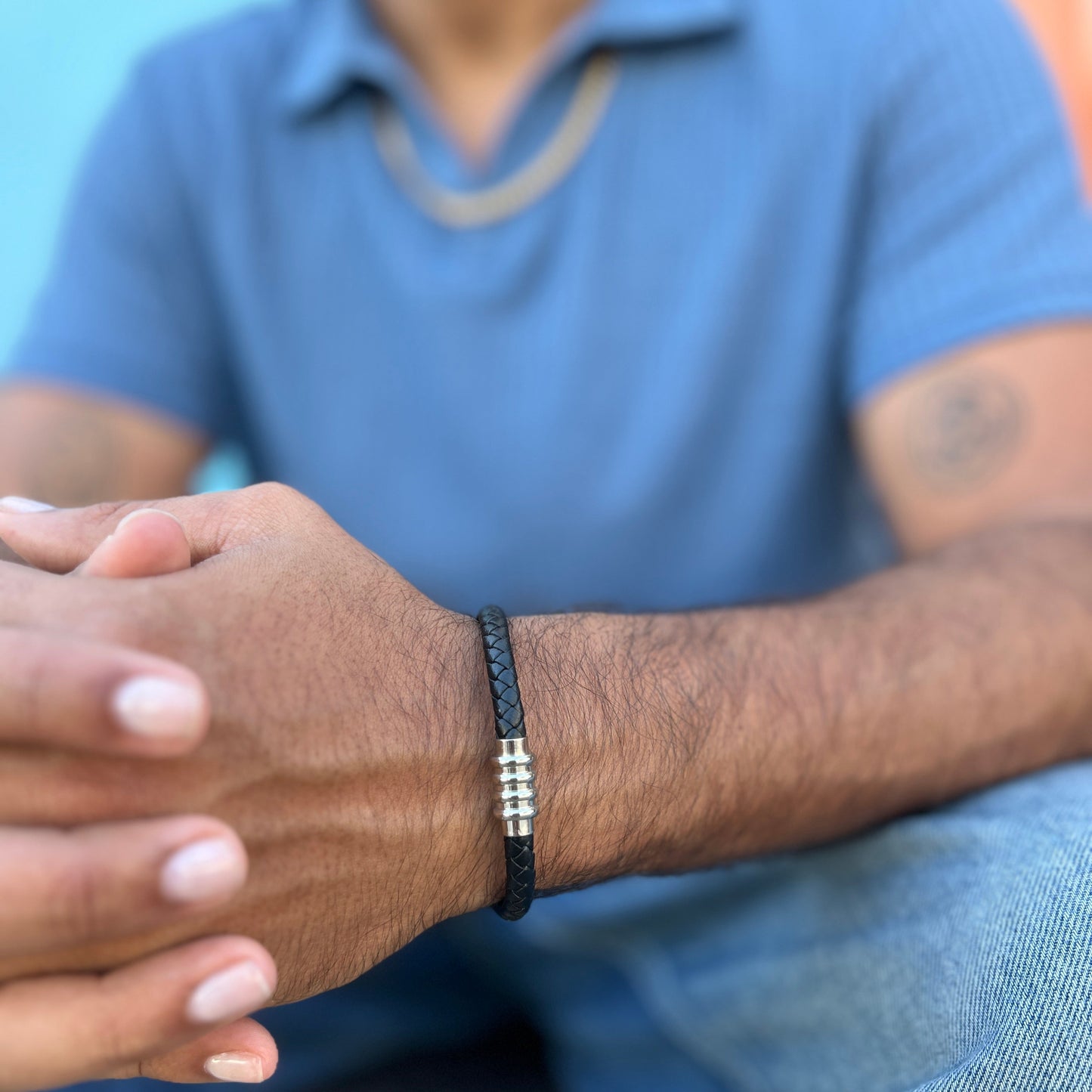 Pulsera de Cuero Trenzado con Cierre Magnético de Stainless Steel
