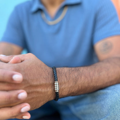 Pulsera de Cuero Trenzado con Cierre Magnético de Stainless Steel